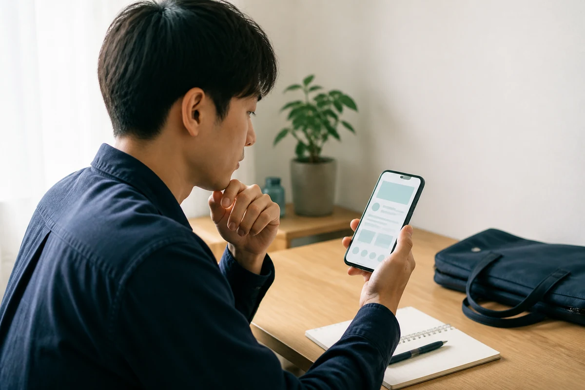 スマートフォンで会社の採用情報を比較する求職者