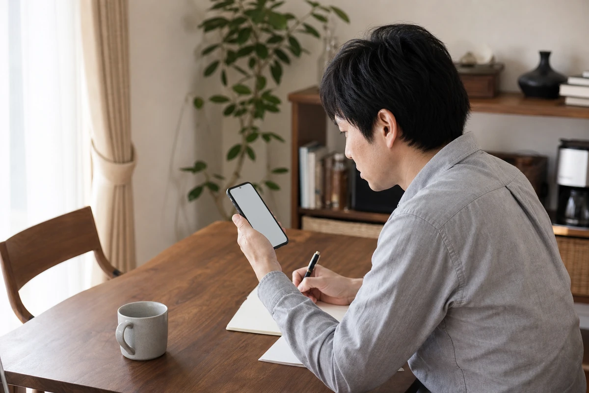 求職者がスマートフォンで採用情報を比較する様子