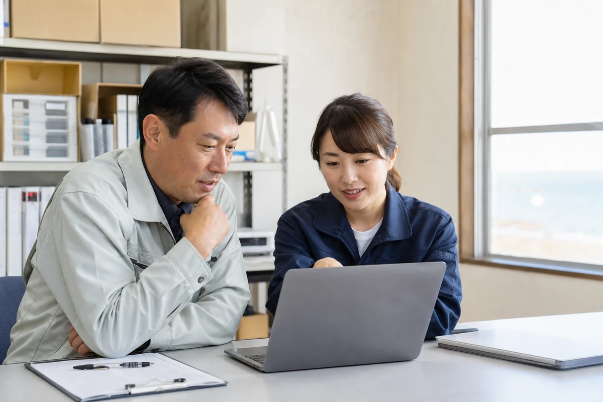 阪南市の事業者が採用ページの情報を確認する様子