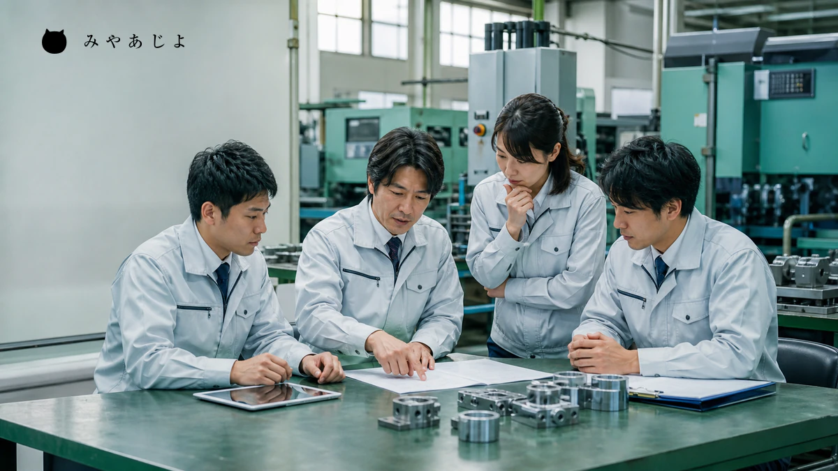 製造業の営業・技術・品質・生産担当者が引合い条件を確認するイメージ