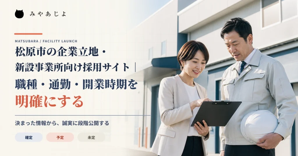 松原市の新設事業所で採用責任者と開業準備担当者が採用計画を確認するイメージ