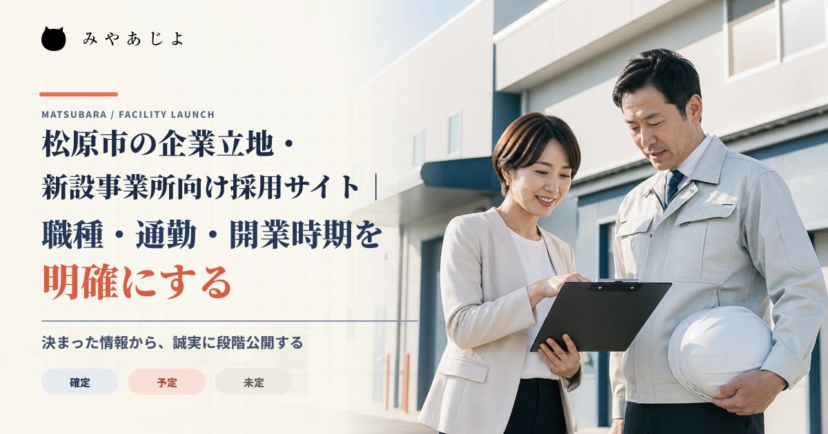 松原市の新設事業所で採用責任者と開業準備担当者が採用計画を確認するイメージ
