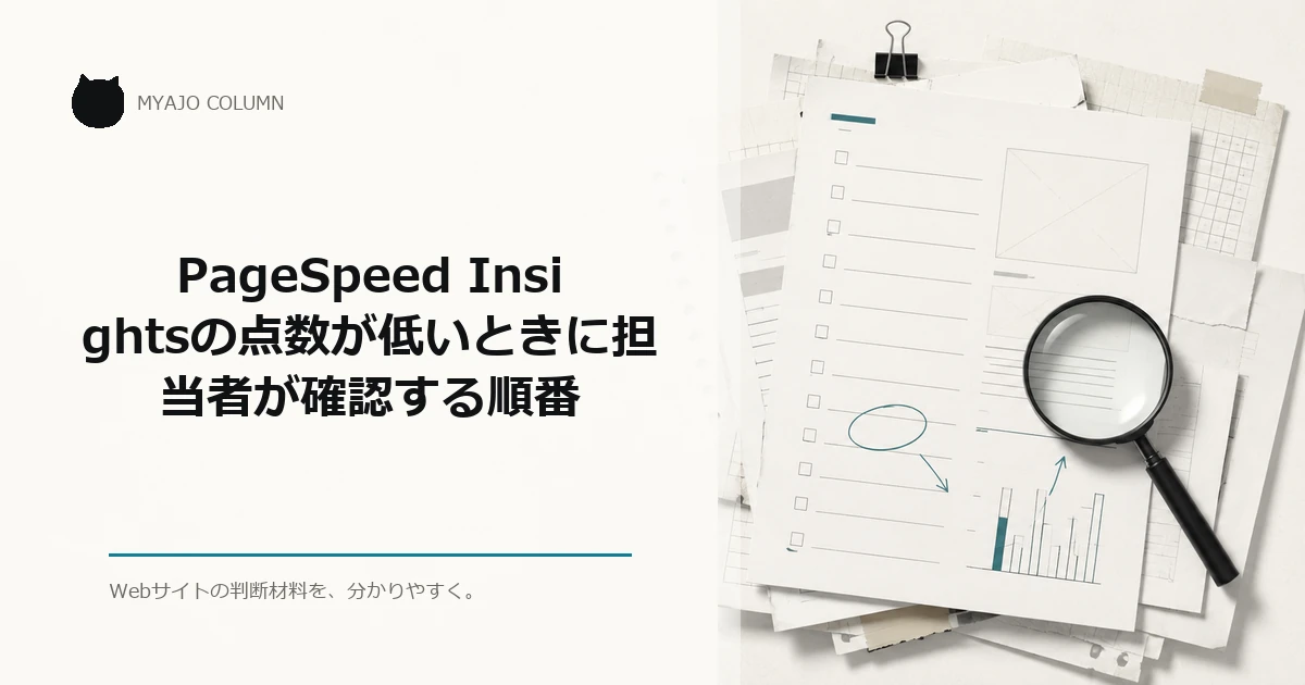 PageSpeed Insightsの点数が低いときに担当者が確認する順番のアイキャッチ