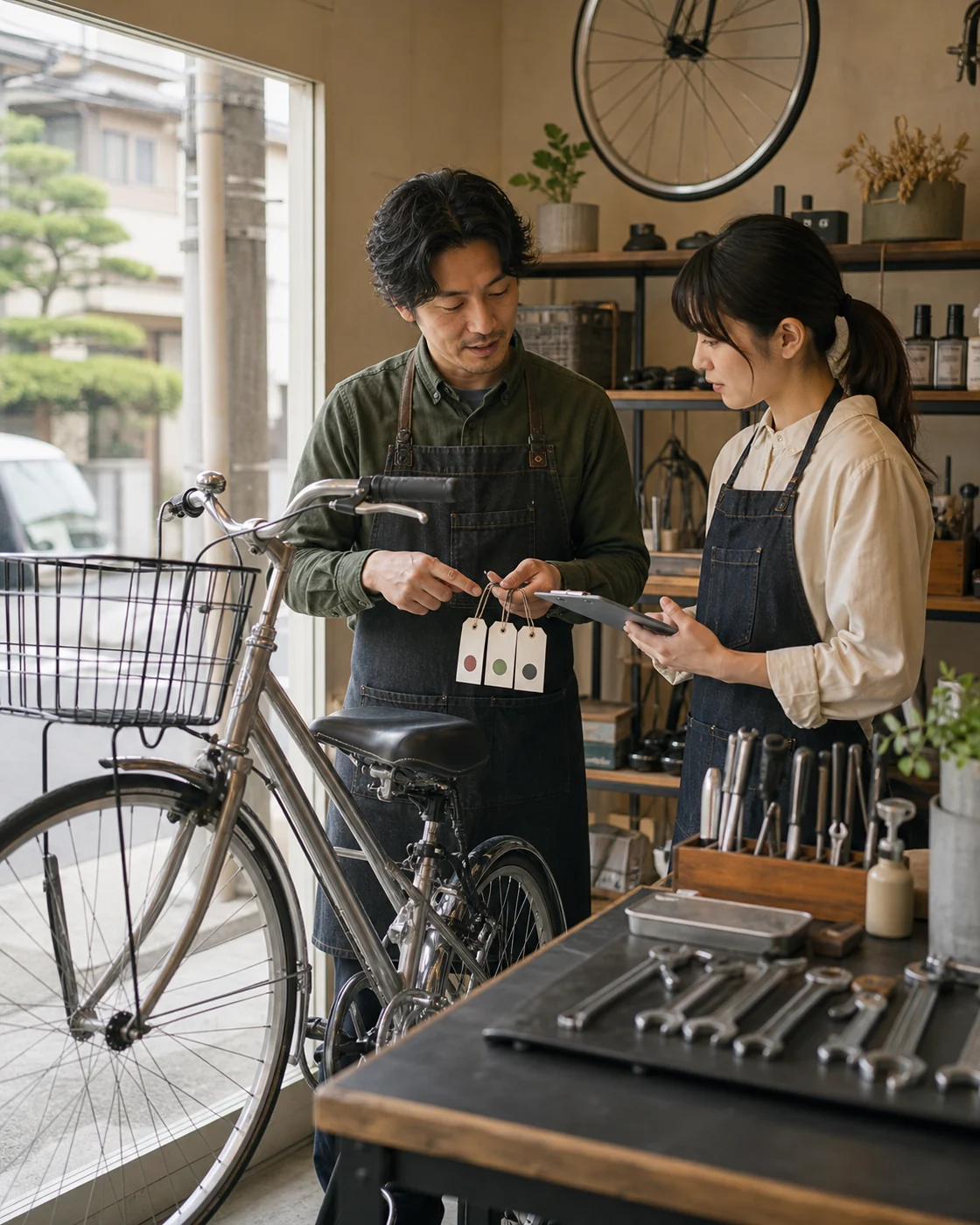 四條畷市の地域店で商品と接客の流れを整える店主