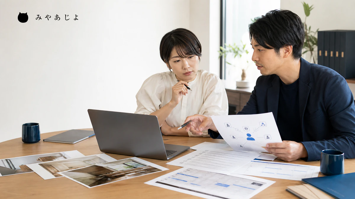 事業者と代行担当者が権限と納品チェックリストを確認するイメージ
