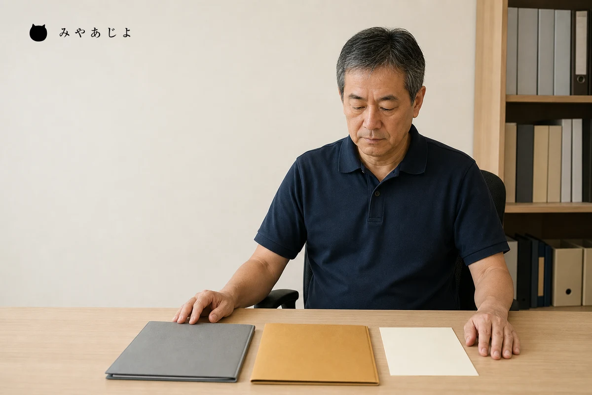 架空の物流会社の事務担当が配送相談と採用案内の資料を分けて確認する編集イメージ