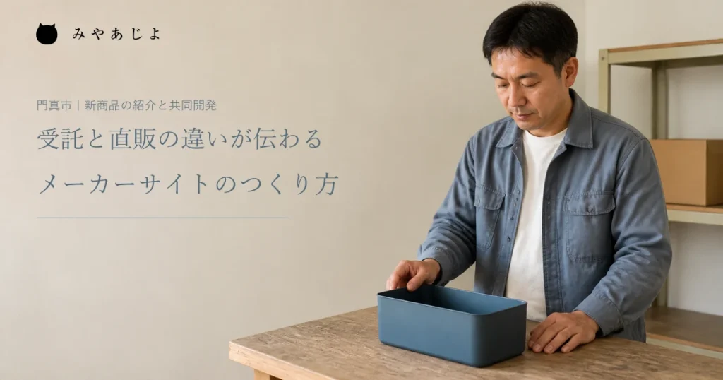 受託と直販の違いが伝わるメーカーサイトのつくり方。収納ボックスを確認する担当者の編集イメージ