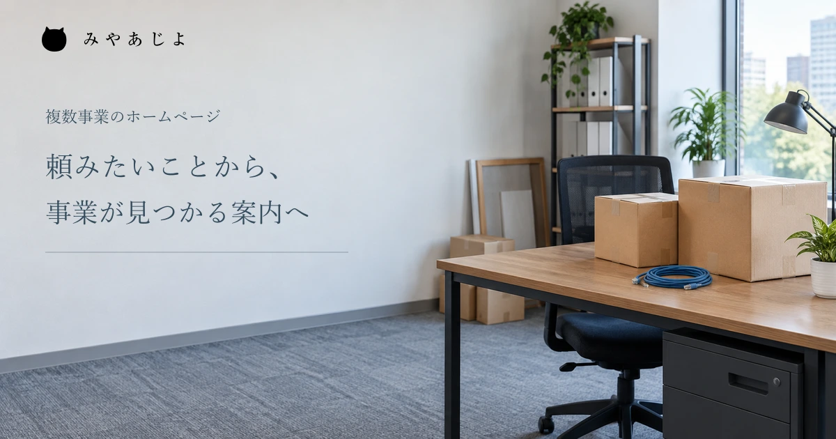 頼みたいことから事業が見つかる案内へ、移転準備中のオフィス