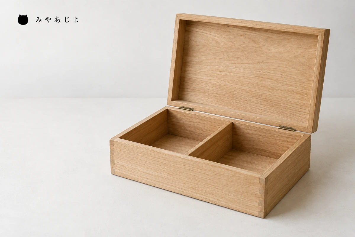 ふたを開けた木箱の撮影準備を表すイメージ