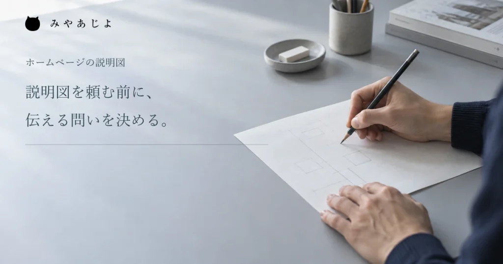 説明図の下書きを検討するための紙と筆記具