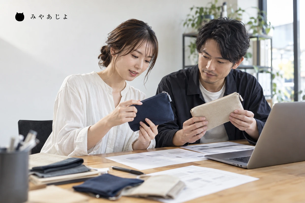 商品サンプルと資料を照合するEC運営担当者