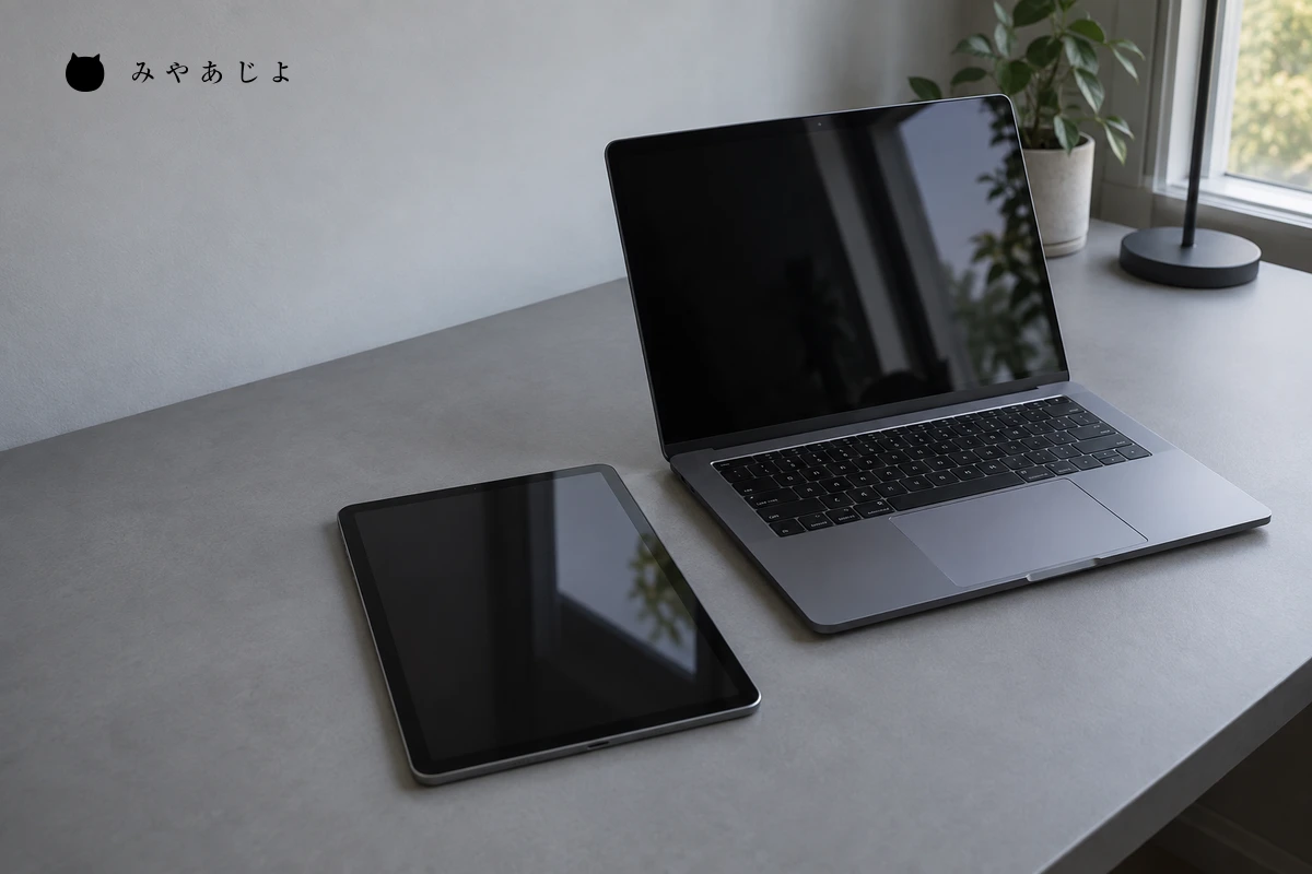 タブレットとノートパソコンを並べたイメージ