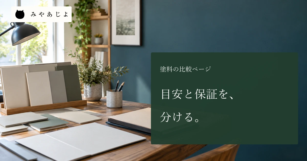 塗装会社で、無地の塗装見本板と無記名の資料を置いた机