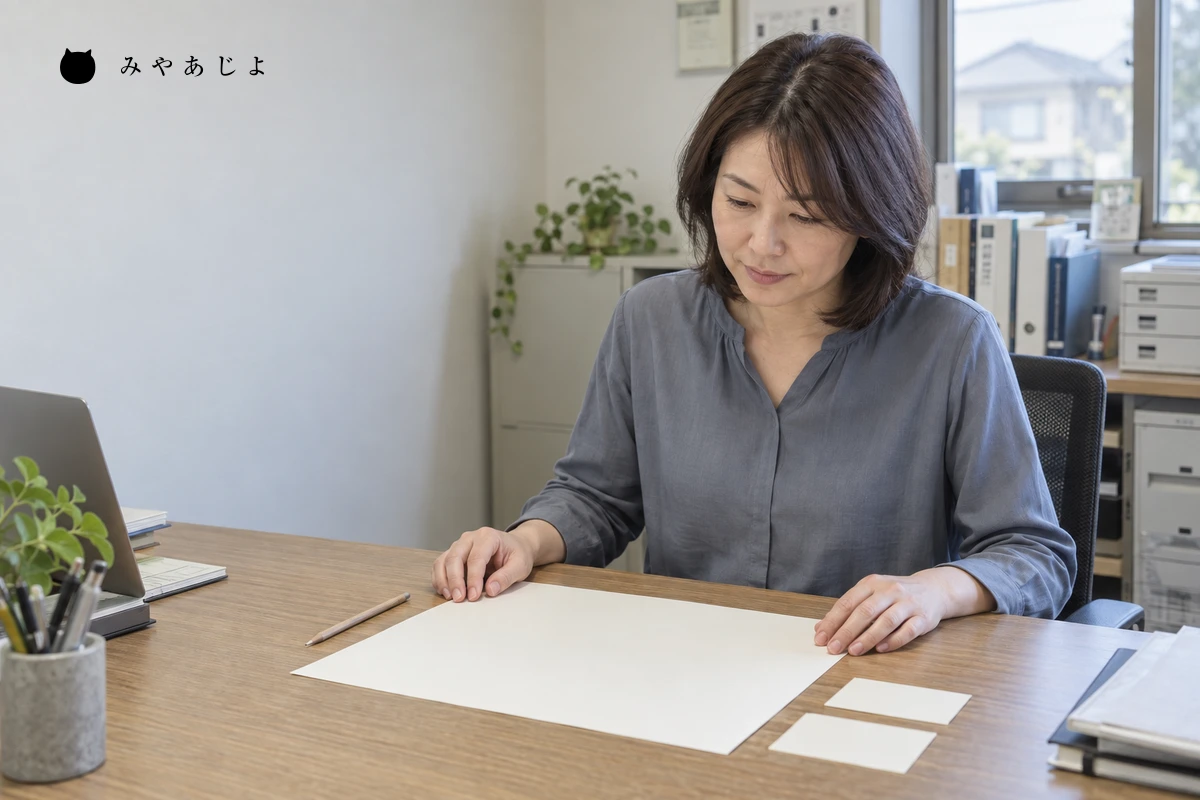 建物と屋外の対象を分けて相談するため、用紙を机上で確認する担当者の編集イメージ
