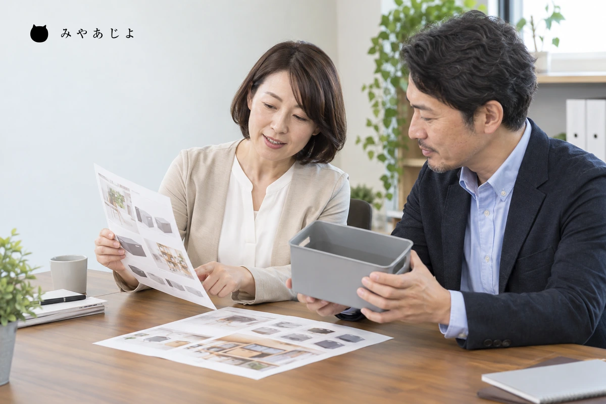 資料の仕様欄と選定理由を照合する専門商社担当者