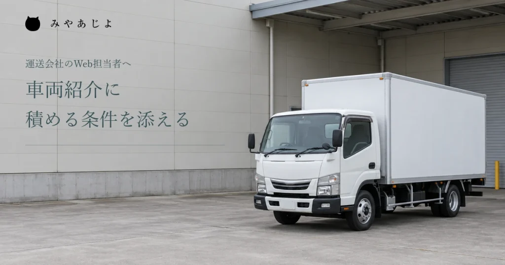 車両紹介に積める条件を添える、停車したトラックの編集イメージ