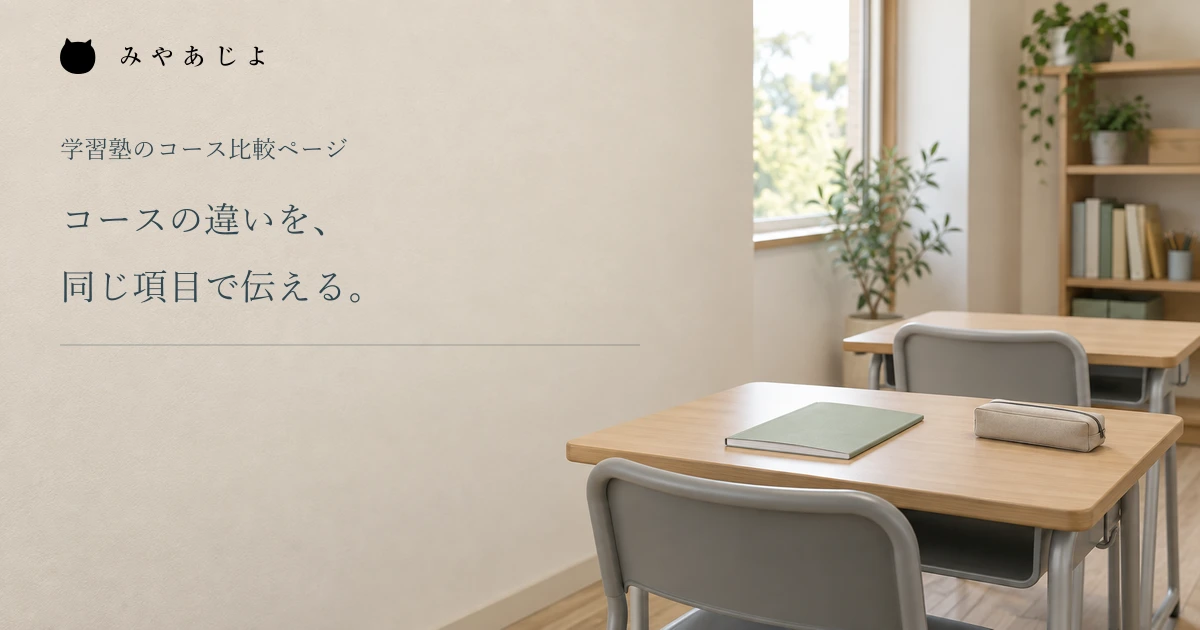 机と椅子、無記名の教材を置いた学習塾の教室イメージ