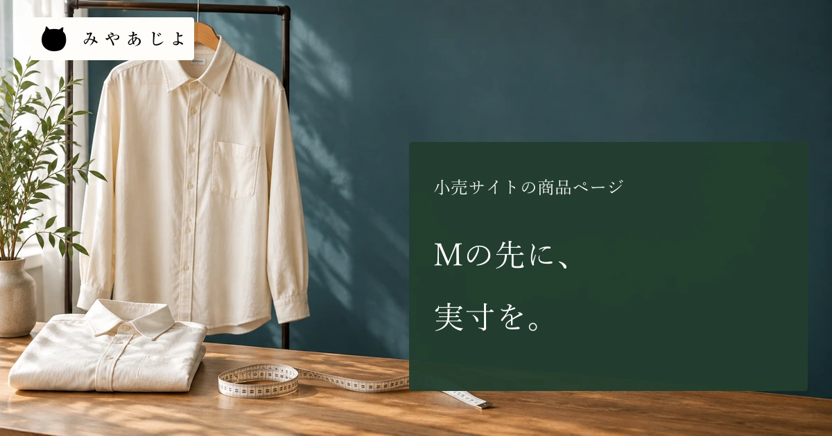 アパレルショップで、無地のシャツと無記名のメジャーを置いた採寸用の机