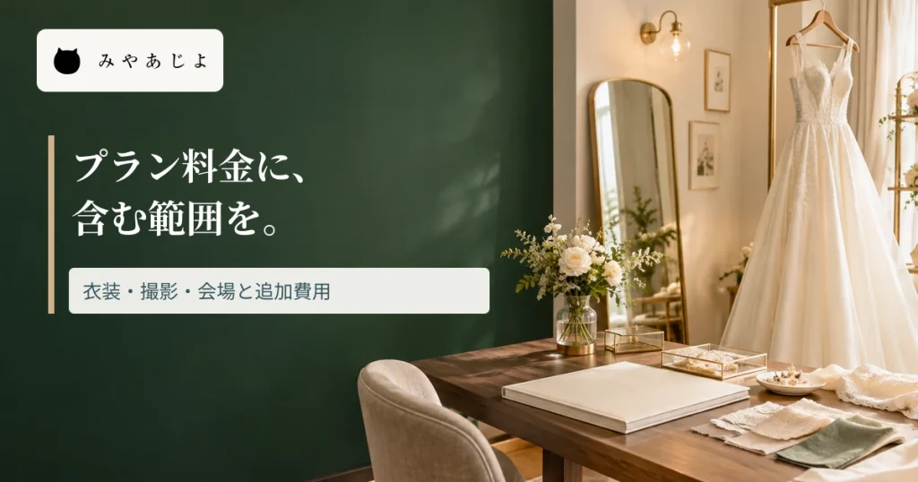 衣装のある相談室にプラン料金の範囲を伝える見出しを重ねた画像
