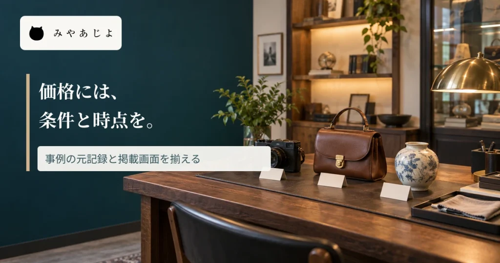 買取事例の価格に条件と時点を添える見出しを重ねた店舗画像