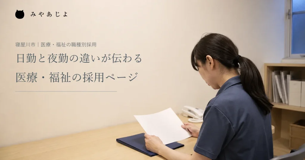 医療福祉施設の職員が机上の練習資料を確認する編集イメージ