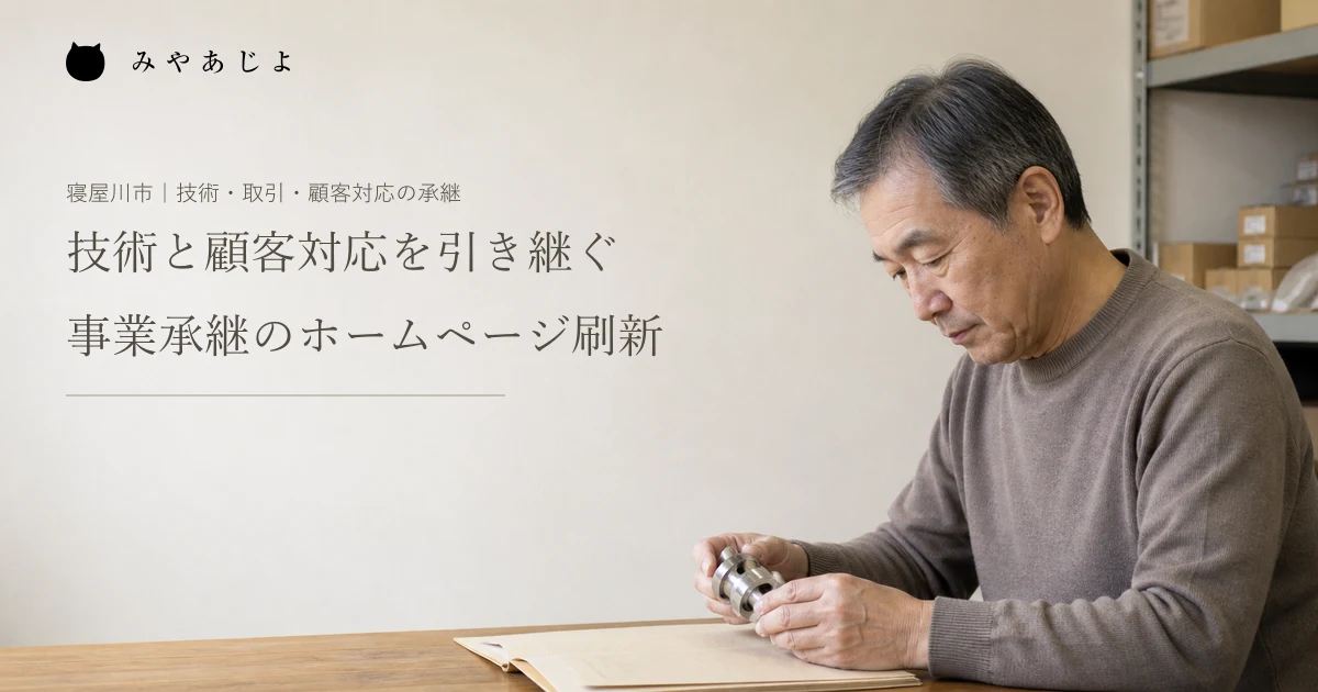 架空の部品卸会社のベテラン担当者が部品見本と紙の資料を確認する編集イメージ