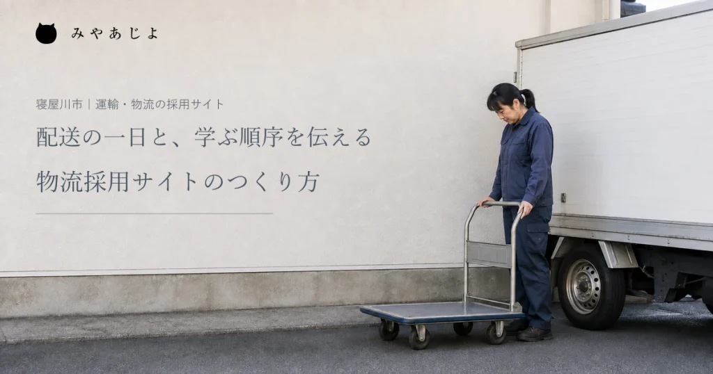 配送営業所で作業員が停止中のトラック横の空の台車を確認する編集イメージ