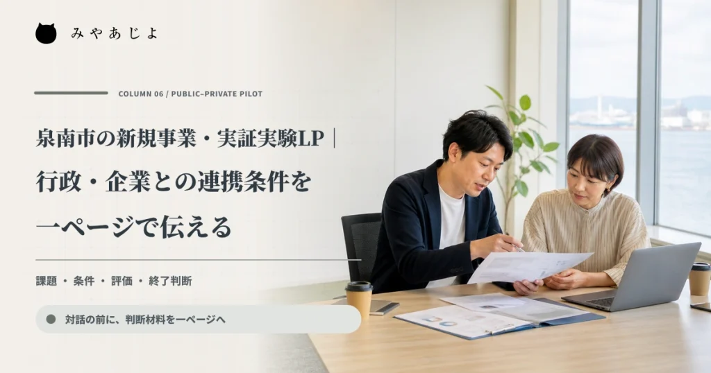 企業と地域プロジェクトの担当者が実証実験の条件を確認するイメージ