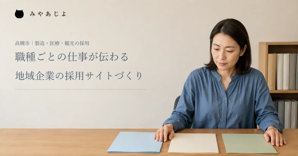 職種ごとの仕事が伝わる、地域企業の採用サイトづくり。採用担当者が資料を確認する編集イメージ