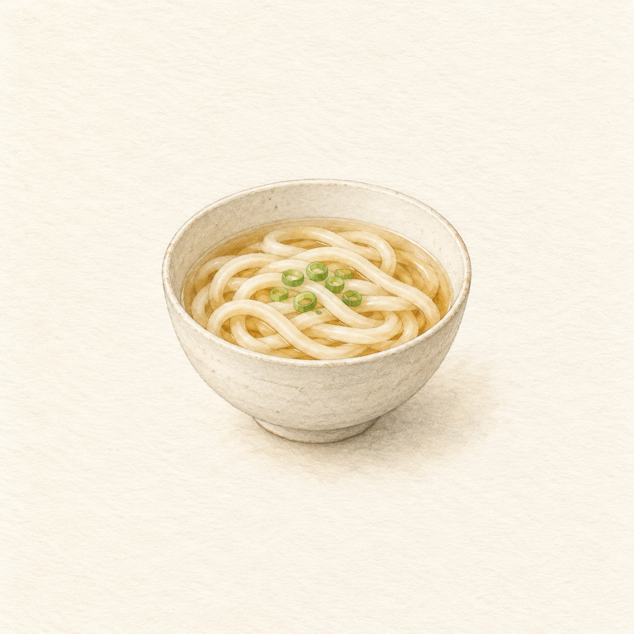 うどんが入った白い器を描いた水彩風の生成イラスト