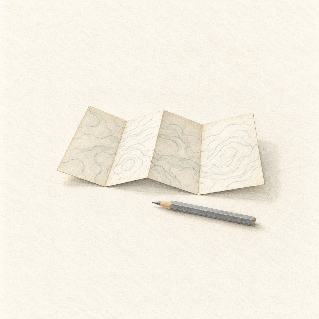 地図風の用紙と鉛筆を描いた水彩風の生成イラスト