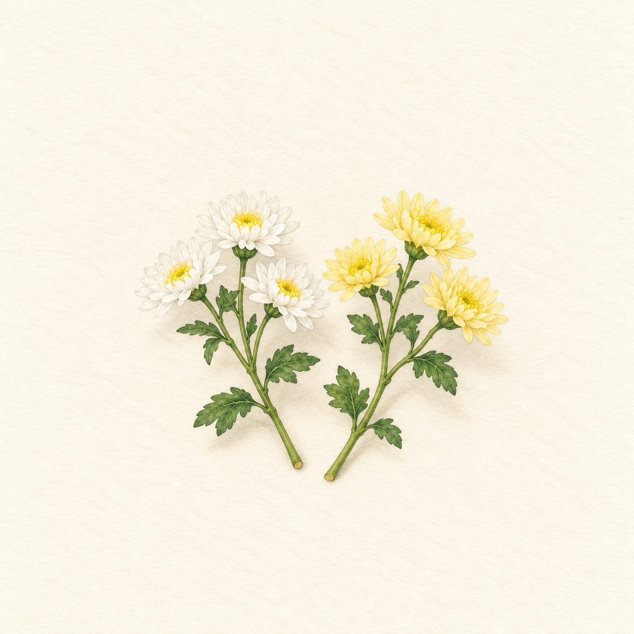 白と黄色の菊の切り花を描いた水彩風の生成イラスト