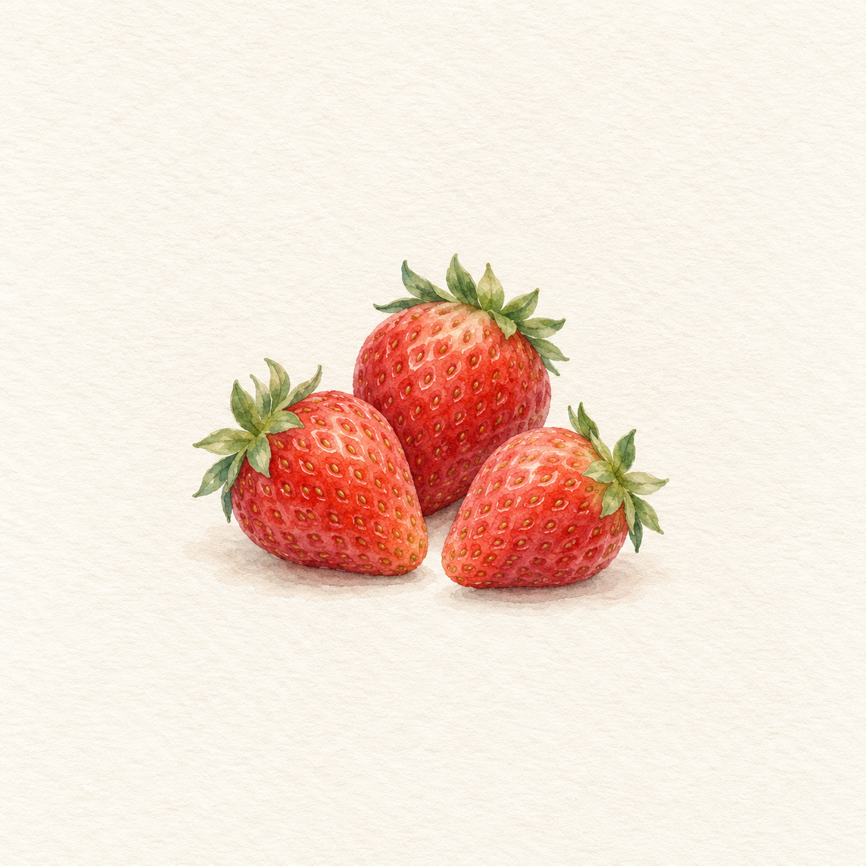 赤いいちご3個を描いた水彩風の生成イラスト
