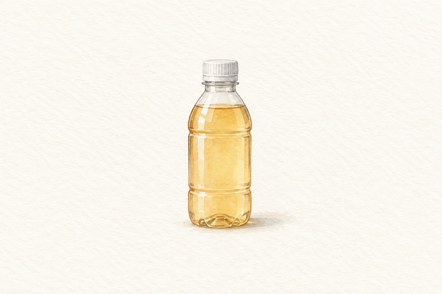 淡い色の飲料を入れた無地のペットボトルを描いた水彩風の生成イラスト