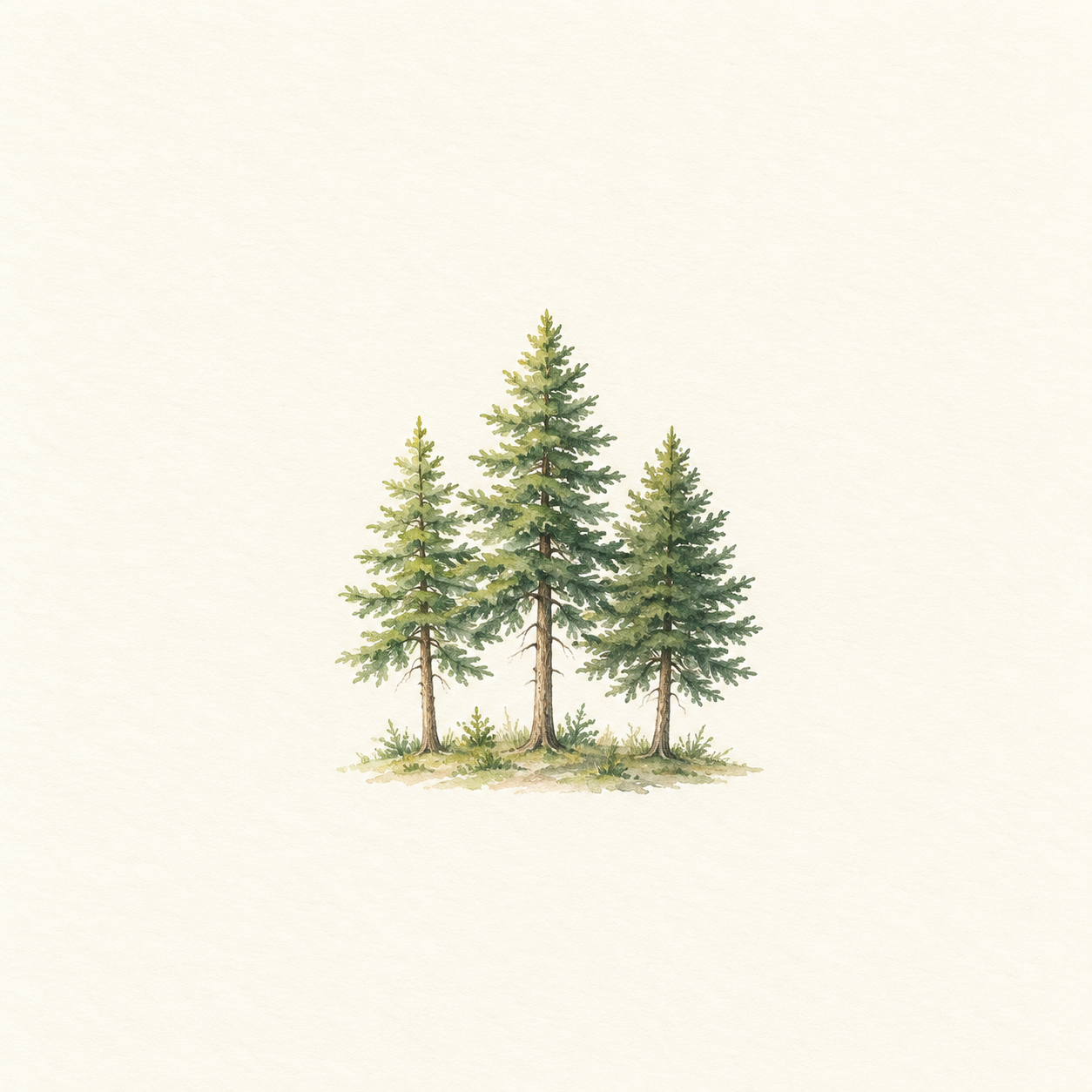 3本の針葉樹を描いた水彩風の生成イラスト