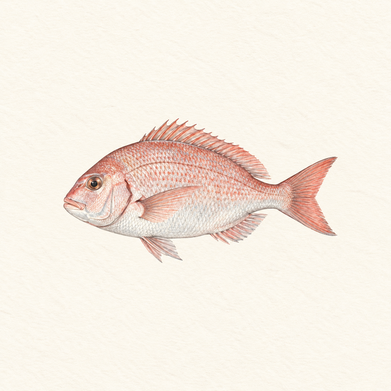 淡い赤色の魚1尾を描いた水彩風の生成イラスト