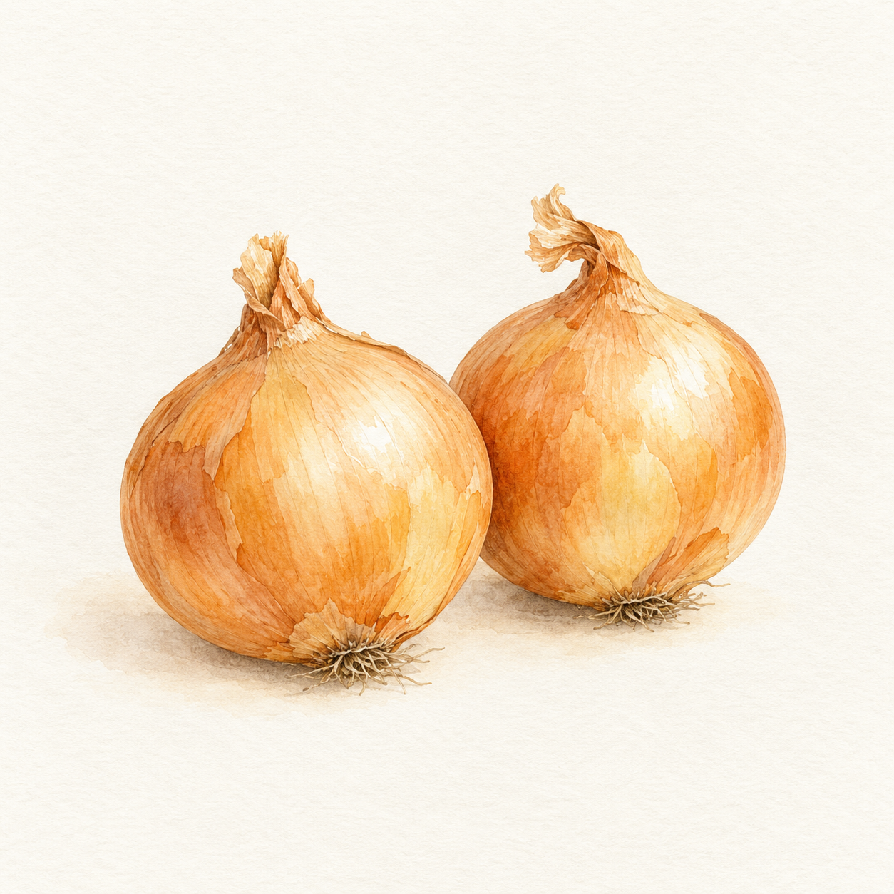 皮付きの玉ねぎ2個を描いた水彩風の生成イラスト