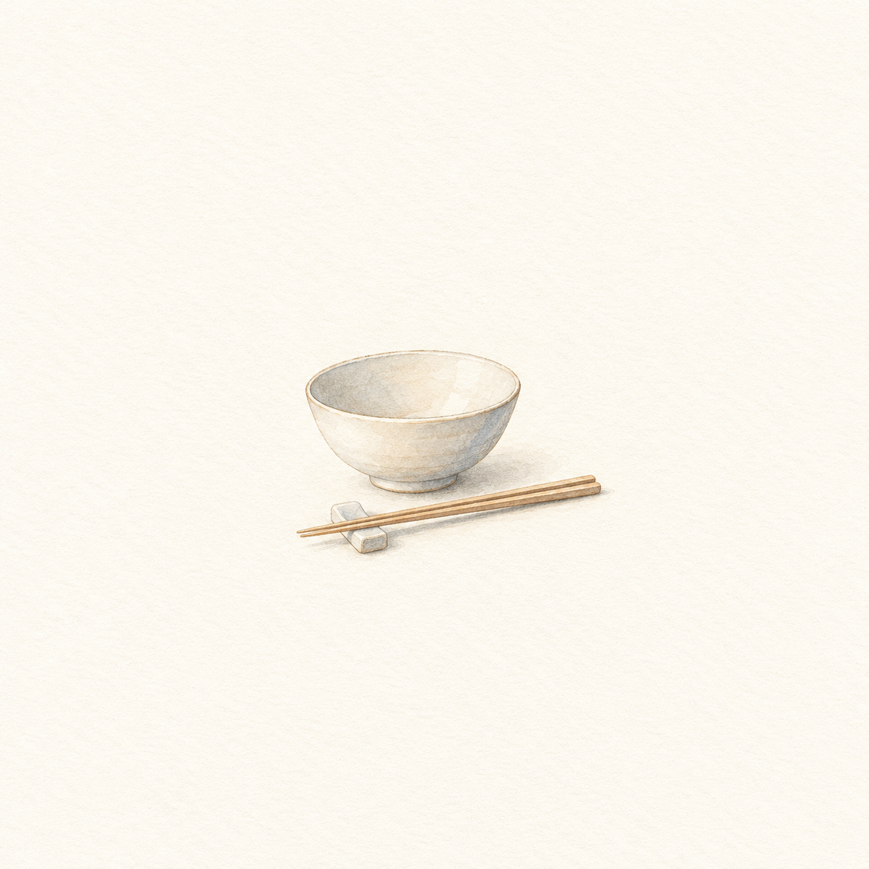 無地の器と箸、箸置きを描いた水彩風の生成イラスト