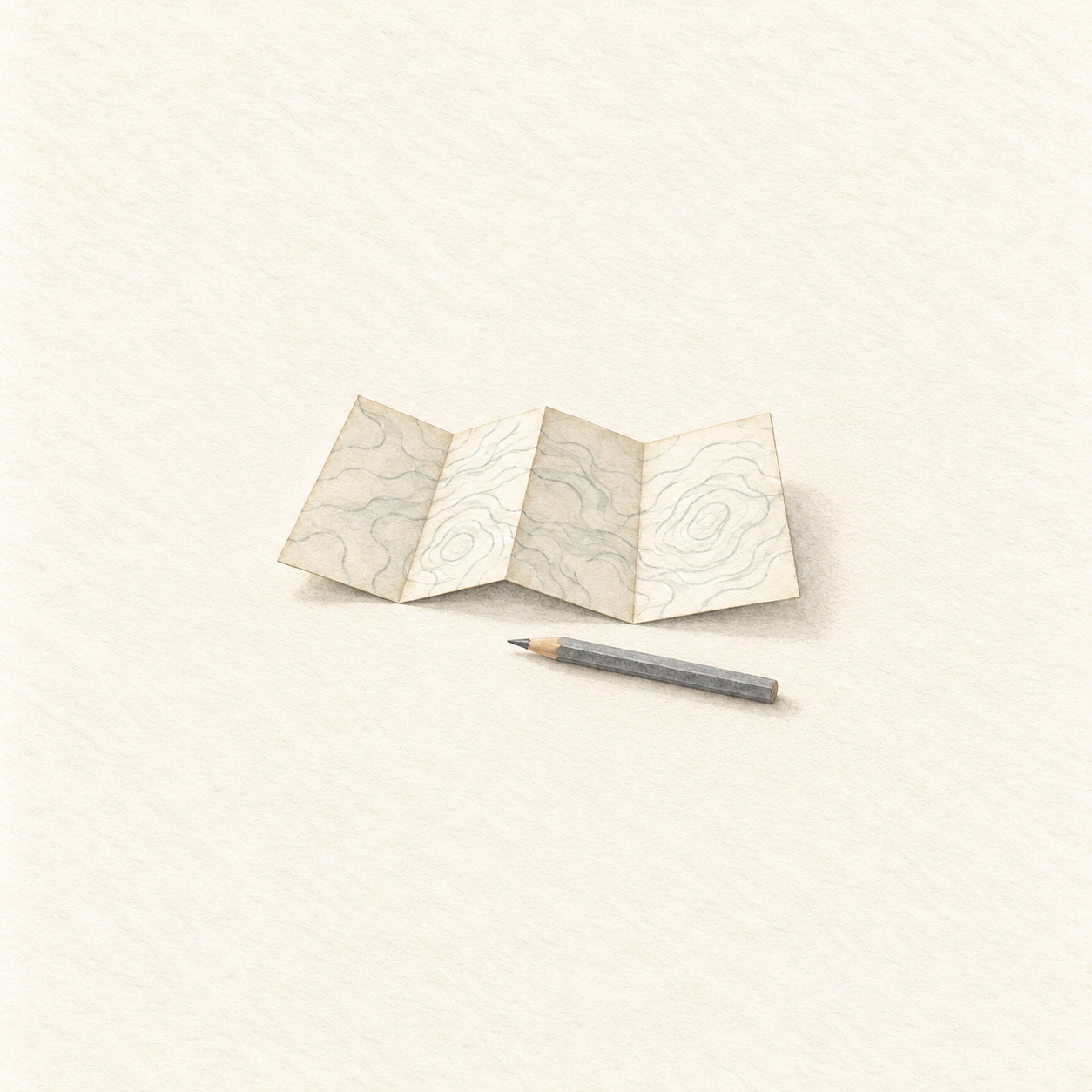 地図風の用紙と鉛筆を描いた水彩風の生成イラスト