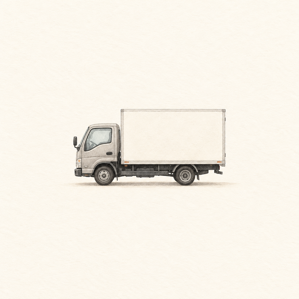 箱形の荷台がある無地のトラックを描いた水彩風の生成イラスト