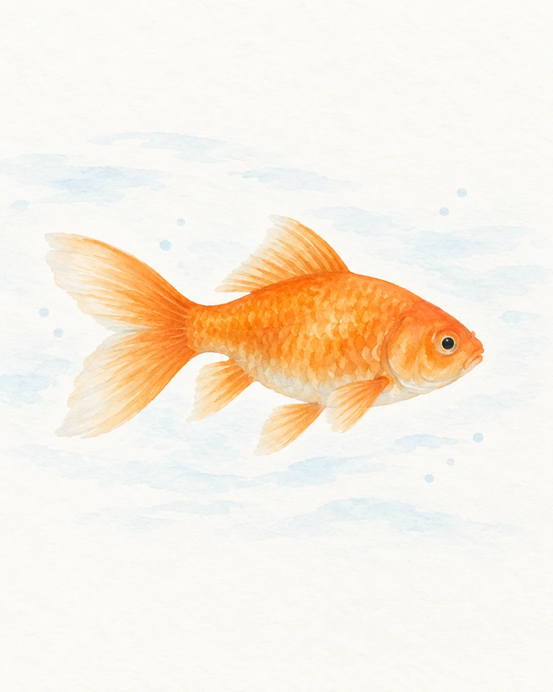 右向きの橙色の金魚を描いた水彩風の生成イラスト