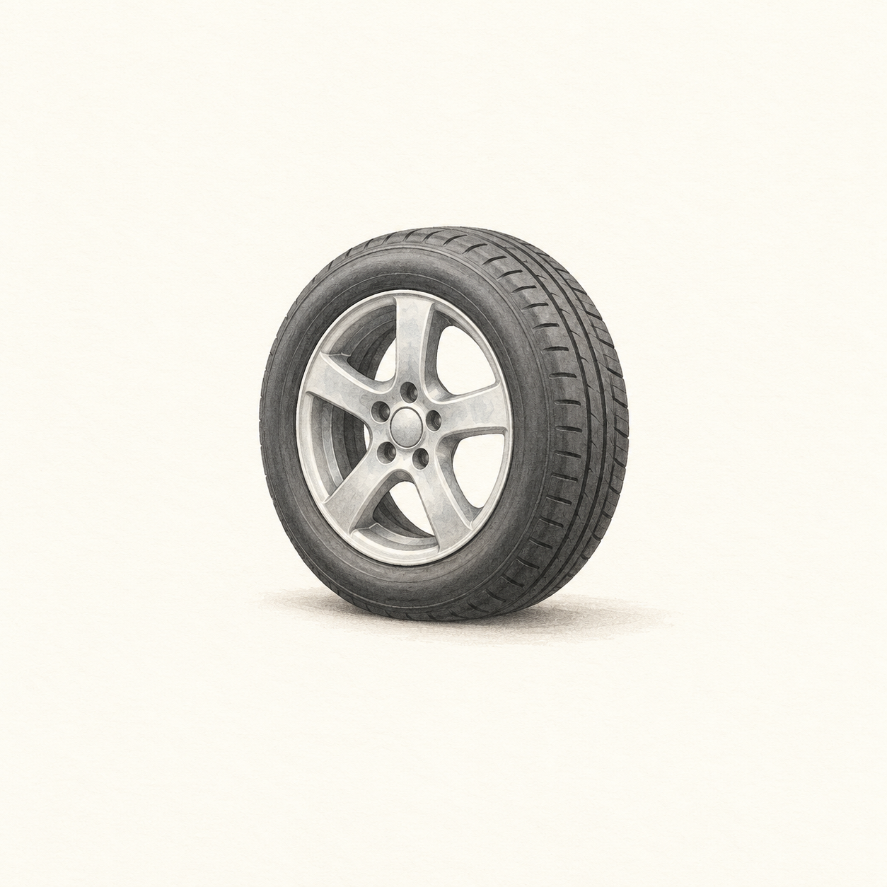 自動車用のタイヤとホイールを描いた水彩風の生成イラスト